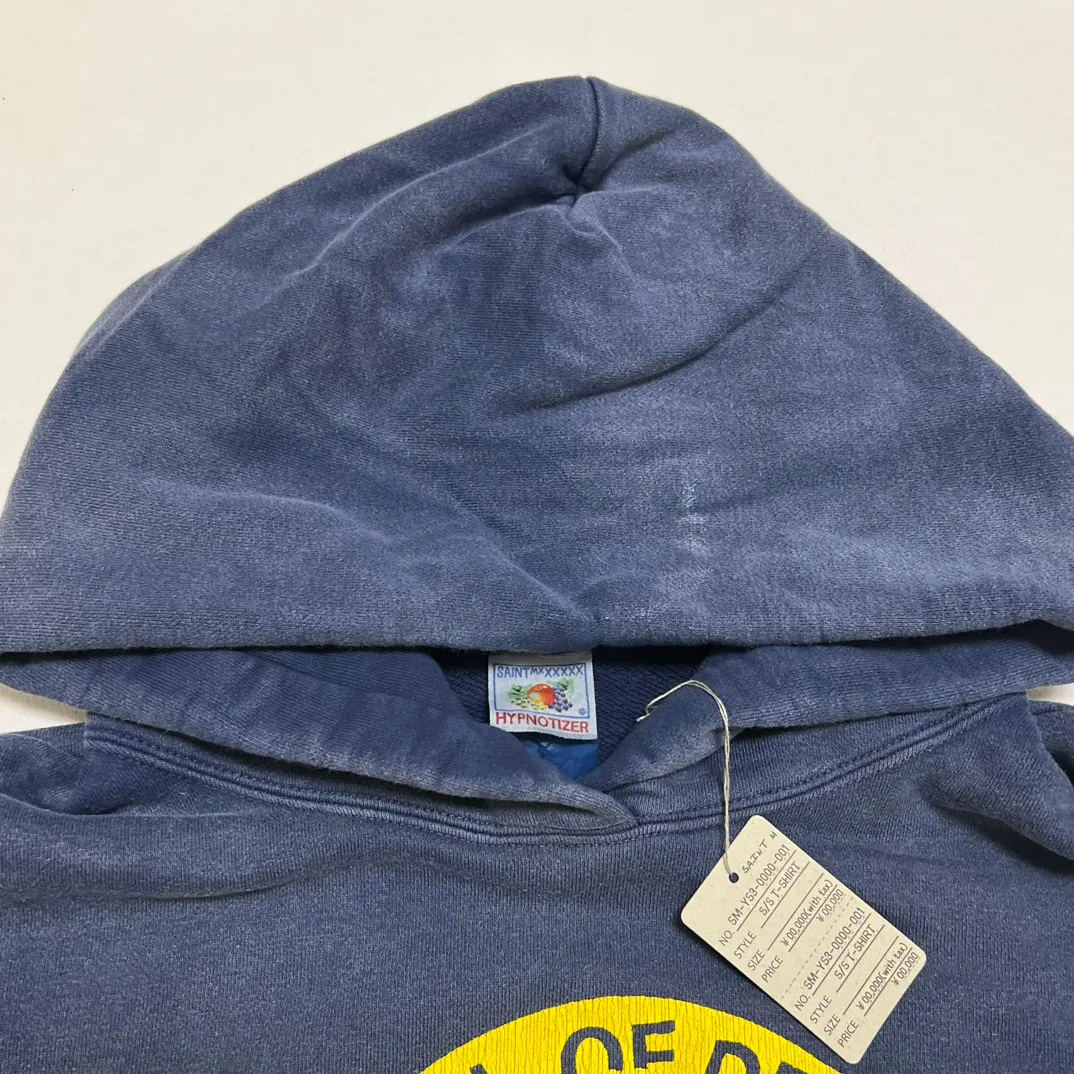 SAINT M×××××× ANGEL HOODIE/NAVY Angel Reborn Blue Hoodie Washed Blue S-XL Assute Garment Dyeing Full Clothes Water Fading Mud Dyeing Dirty Distress New Vintage Ceiling God Tailoring Original Super Loose Fit Customized Original Accessories God-level Print Restoration